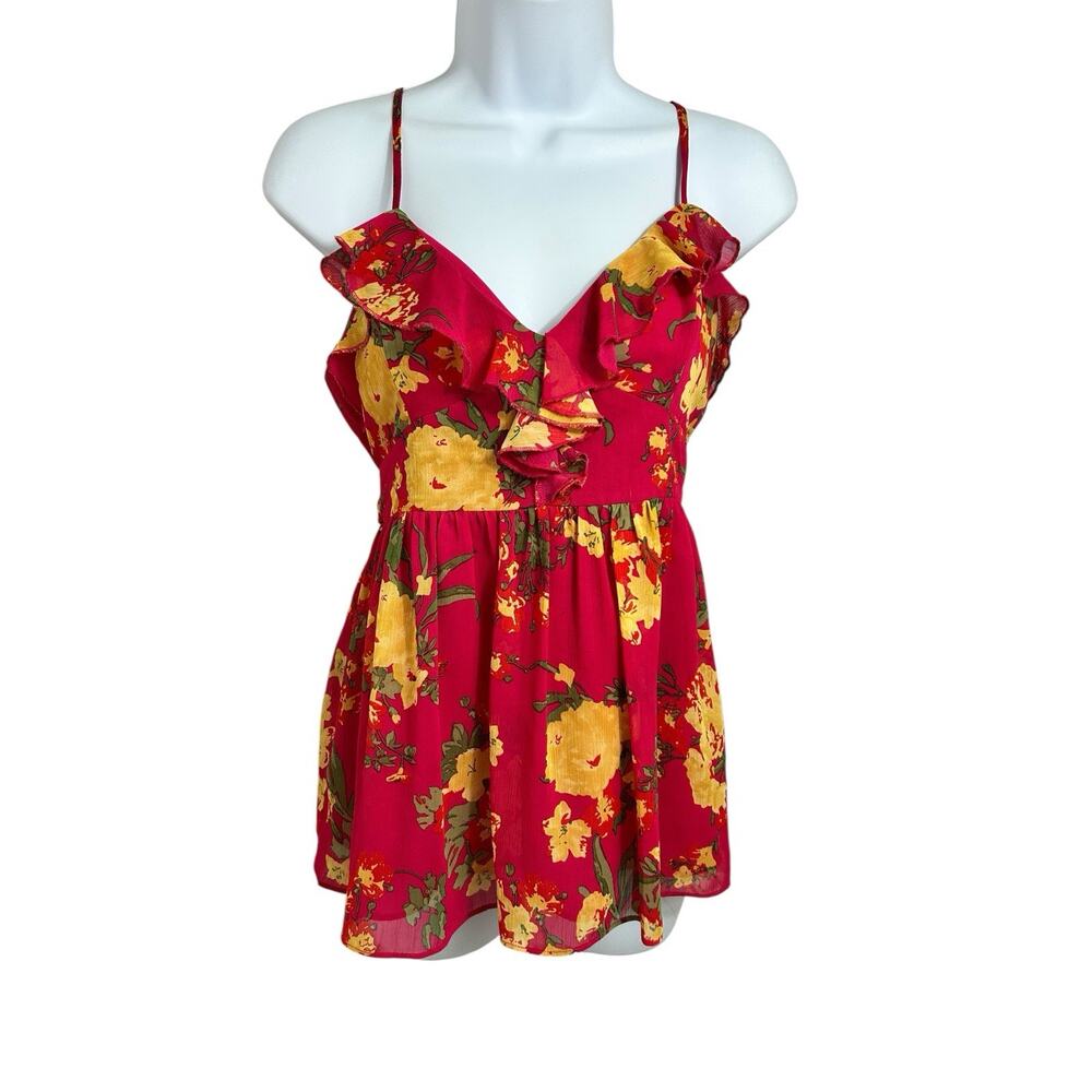 Vintage Y2K 2000s Forever 21 Floral Blouse Sz M Sleeveless V-Neck Top Sleeveless - Picture 2 of 5